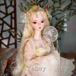 1/3 60cm BJD Doll Girls with Full Set Dress Outfit Makeup Eye Blond Hair Wig Toy