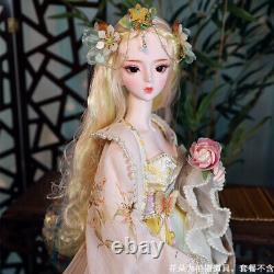1/3 60cm BJD Doll Girls with Full Set Dress Outfit Makeup Eye Blond Hair Wig Toy