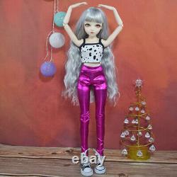 1/3 BJD Doll 18 Joints Girl Body with Silver Wigs Gold Eyes Outfits Full Set Toy