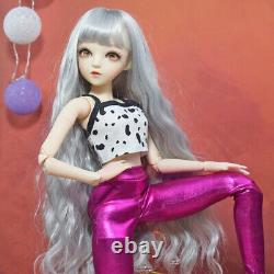 1/3 BJD Doll 18 Joints Girl Body with Silver Wigs Gold Eyes Outfits Full Set Toy