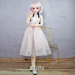 1/3 BJD Doll 56cm Girl Doll with Pink Color Short Wigs Long Dress Full Set Toy