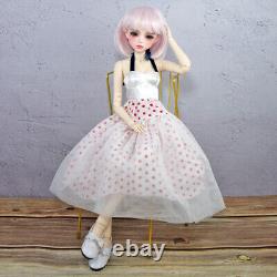 1/3 BJD Doll 56cm Girl Doll with Pink Color Short Wigs Long Dress Full Set Toy