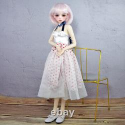 1/3 BJD Doll 56cm Girl Doll with Pink Color Short Wigs Long Dress Full Set Toy