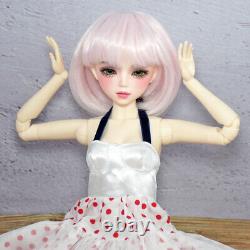 1/3 BJD Doll 56cm Girl Doll with Pink Color Short Wigs Long Dress Full Set Toy