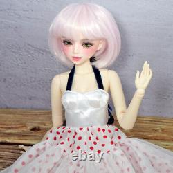 1/3 BJD Doll 56cm Girl Doll with Pink Color Short Wigs Long Dress Full Set Toy