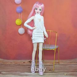 1/3 BJD Doll Fashion Girl Doll with Sweater Dress Shoes Pink Wigs Full Set Toy