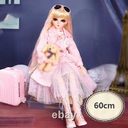 1/3 BJD Doll Full Set Fashion 24in Girl Doll Toy with Clothes Shoe Moveable Eyes