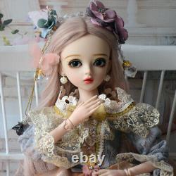 1/3 BJD Doll Handpainted Face Makeup Girl Dolls with Princess Dress Full Set Toy
