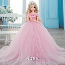 1/3 BJD Doll Princess Girl with Pink Wedding Dress Blonde Long Hair Full Set Toy