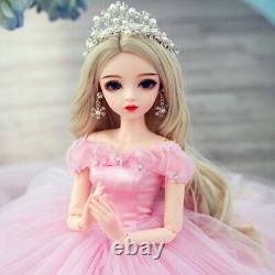 1/3 BJD Doll Princess Girl with Pink Wedding Dress Blonde Long Hair Full Set Toy