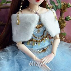 1/3 BJD Doll Toy Full Set with 24 Girl Doll Glitter Dress Shoe Wigs Face Makeup