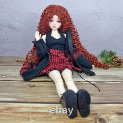 1/3 BJD Doll Toy Long Curly Dark Orange Wigs Full Set Doll Finished Realistic