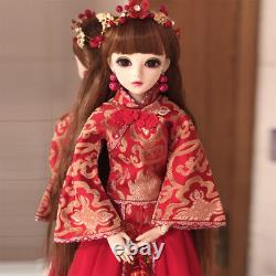 1/3 BJD Doll Toy Wedding Bride with Eyes Makeup Clothes Wigs Headwear Full Set