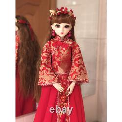 1/3 BJD Doll Toy Wedding Bride with Eyes Makeup Clothes Wigs Headwear Full Set