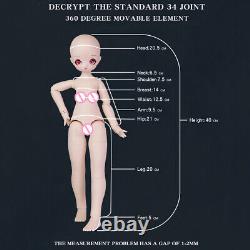 1/4 BJD 34 Joints Girl Doll with Dress Shoes Wigs Blue Eyes Makeup Full Set Toy