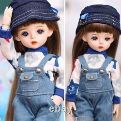 1/6 BJD Doll Mini Girl Doll with Glitter Blue Eyes Clothes Shoe Hat Full Set Toy