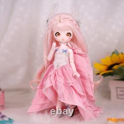 1/6 BJD Doll Pink Dress Wigs Cute Face Makeup Full Set Cute Girl Doll Kids Toy