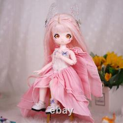 1/6 BJD Doll Pink Dress Wigs Cute Face Makeup Full Set Cute Girl Doll Kids Toy