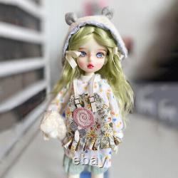 1/6 BJD Doll Toy 11 inch Girl Doll Green Wig Handpainted Makeup Full Set Clothes
