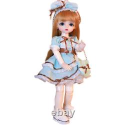 11in 1/6 BJD Doll Girl Joint Movable Full Set Blue Dress Shoes Outfits Gift Toy