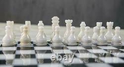 15 Inches Large Handmade White and Black Weighted Marble Full Chess Game Set
