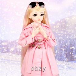 24 Full Set 1/3 BJD Ball Jointed Doll Toy with Pink Suit Upgraded Movable Joint