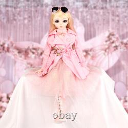 24 Full Set 1/3 BJD Ball Jointed Doll Toy with Pink Suit Upgraded Movable Joint