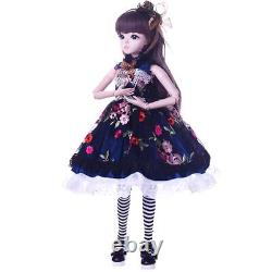 24 in Height Girl Doll Toy Full Set Joints Body Head Face Makeup Dress Shoe Wigs