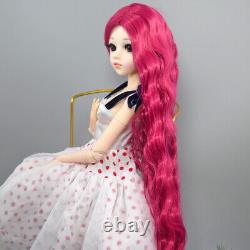 24 inch Girl Doll Toy Long Curly Hair Wigs Mechanical Makeup Dress Shoe Full Set