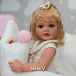 55cm Rebron Girl Doll Full Body Waterproof Blonde Curly Hair Dress Full Set Toy