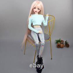 56cm Large Female Doll with Glitter Blue Eyes Clothes Pants Shoe Wigs Full Set Toy