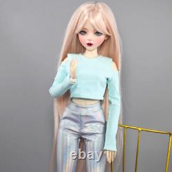 56cm Large Female Doll with Glitter Blue Eyes Clothes Pants Shoe Wigs Full Set Toy