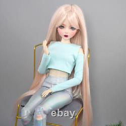 56cm Large Female Doll with Glitter Blue Eyes Clothes Pants Shoe Wigs Full Set Toy