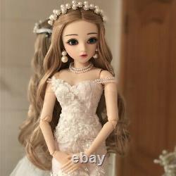 60cm BJD Doll 1/3 Changeable Eyes Face Makeup Clothes Wedding Dress Full Set Toy