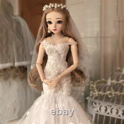 60cm BJD Doll 1/3 Changeable Eyes Face Makeup Clothes Wedding Dress Full Set Toy