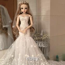 60cm BJD Doll 1/3 Changeable Eyes Face Makeup Clothes Wedding Dress Full Set Toy