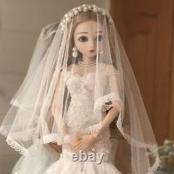 60cm BJD Doll 1/3 Changeable Eyes Face Makeup Clothes Wedding Dress Full Set Toy