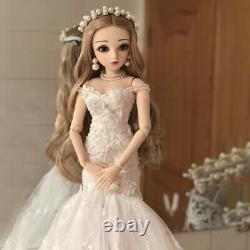 60cm BJD Doll 1/3 Changeable Eyes Face Makeup Clothes Wedding Dress Full Set Toy