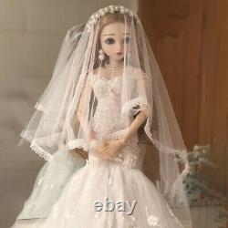 60cm BJD Doll 1/3 Changeable Eyes Face Makeup Clothes Wedding Dress Full Set Toy