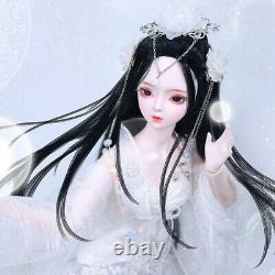 60cm BJD Doll Girls Doll Gifts with Makeup Black Wig Eyes Dress Full Set Kid Toy