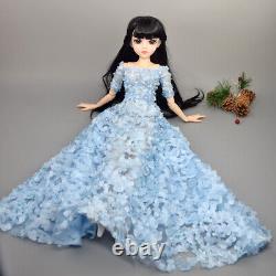 60cm Height Pretty Girl Doll + Black Wigs + Dress + Shoes + Makeup Full Set Toy
