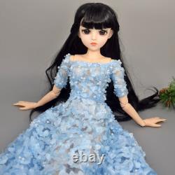 60cm Height Pretty Girl Doll + Black Wigs + Dress + Shoes + Makeup Full Set Toy