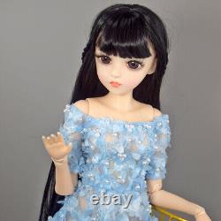 60cm Height Pretty Girl Doll + Black Wigs + Dress + Shoes + Makeup Full Set Toy