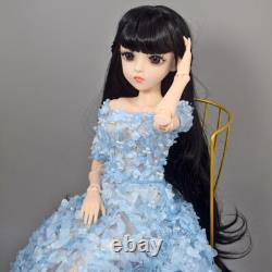 60cm Height Pretty Girl Doll + Black Wigs + Dress + Shoes + Makeup Full Set Toy