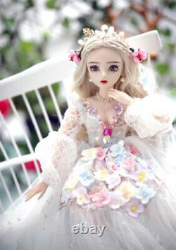 Assembled Full Set 1/3 BJD Doll 60cm Ball Jointed Flower Wedding Dress Bride Toy