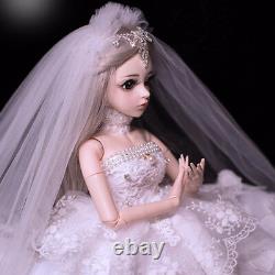 Assembled Full Set 1/3 Ball Jointed Girls 60cm BJD Doll Wedding Dress Bride Toys