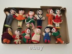 China Crochet hand-made toy dolls 1960-70s full set of twelve in original box