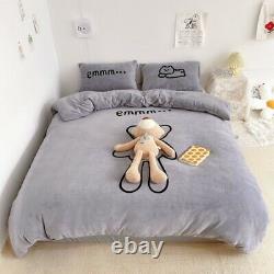 Cute Removable Toy Bear Velvet Flannel Fleece Bedding Set Cover Set Bed Sheet