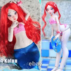 FULL SET 1/4 BJD Doll Ball Jointed Girl Face Makeup Wig Hair Mermaid Clothes Toy