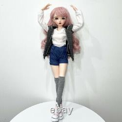 Full Set 1/3 BJD Doll with Clothes Girl Removable Blue Eyes Pink Wigs Makeup Toy